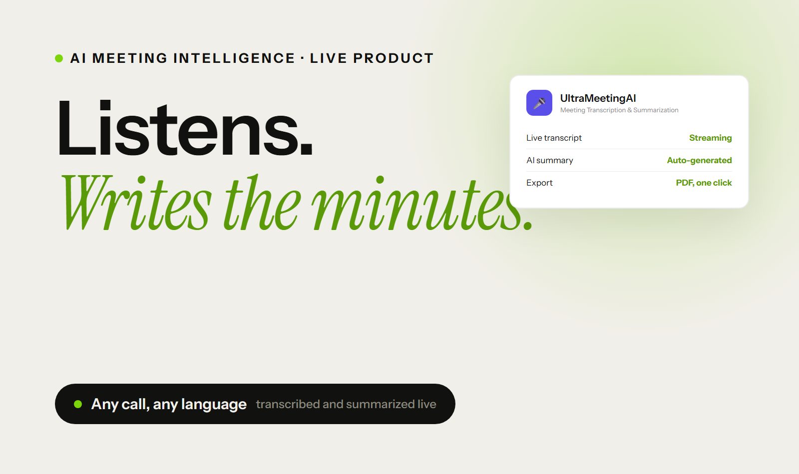 UltraMeetingAI &mdash; AI meeting transcription and summarization case study by Mythox