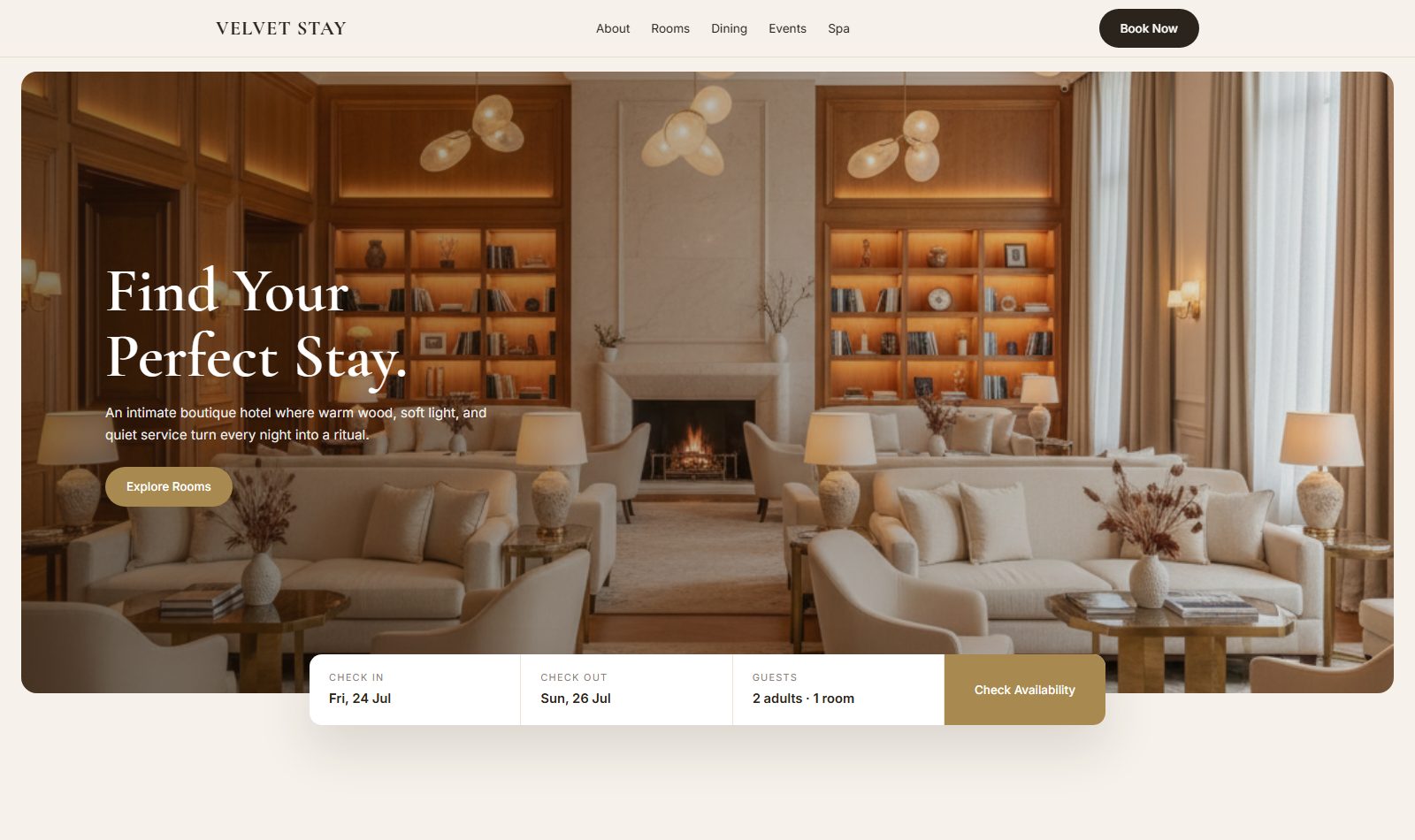 Velvet Stay &mdash; live project built by Mythox