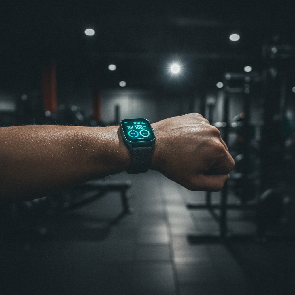 Athlete checking stats on watch
