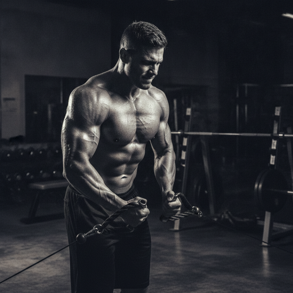 Athlete training in dark gym