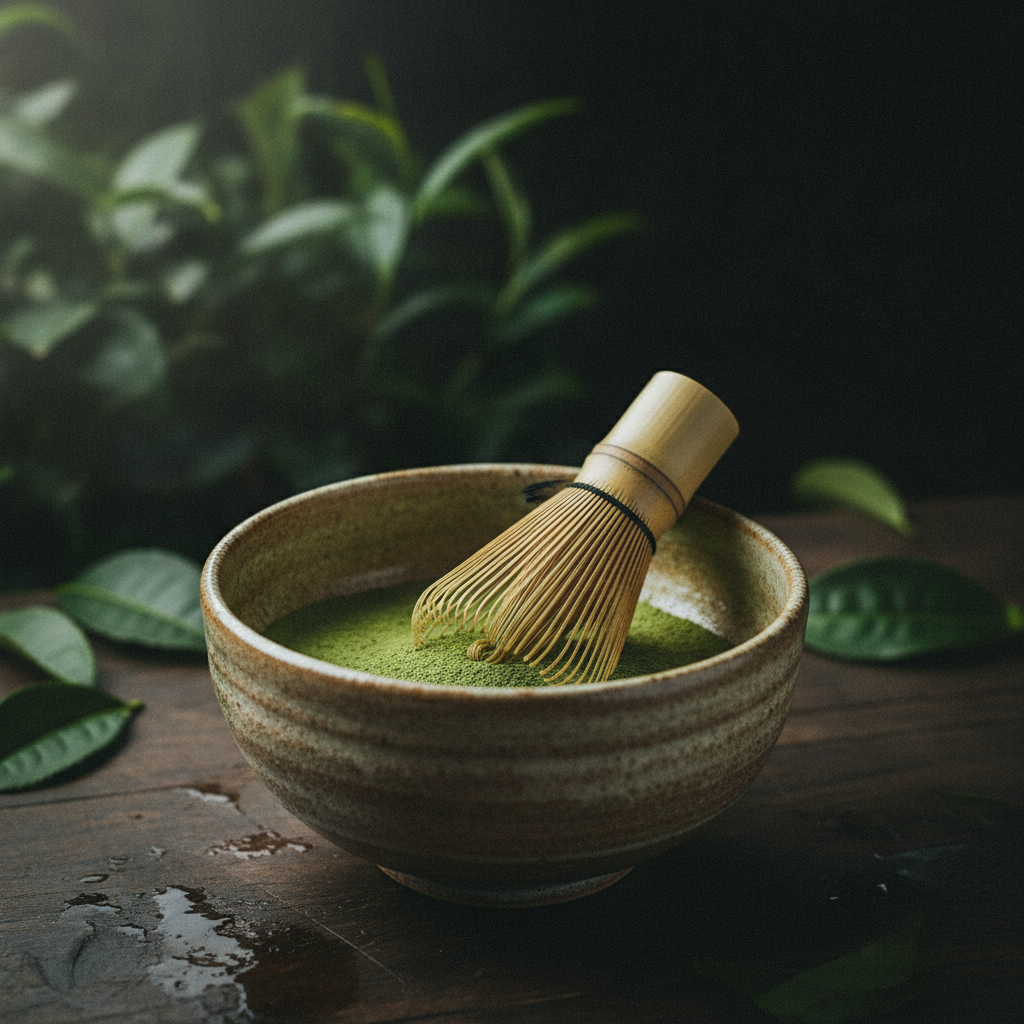 Matcha powder and whisk