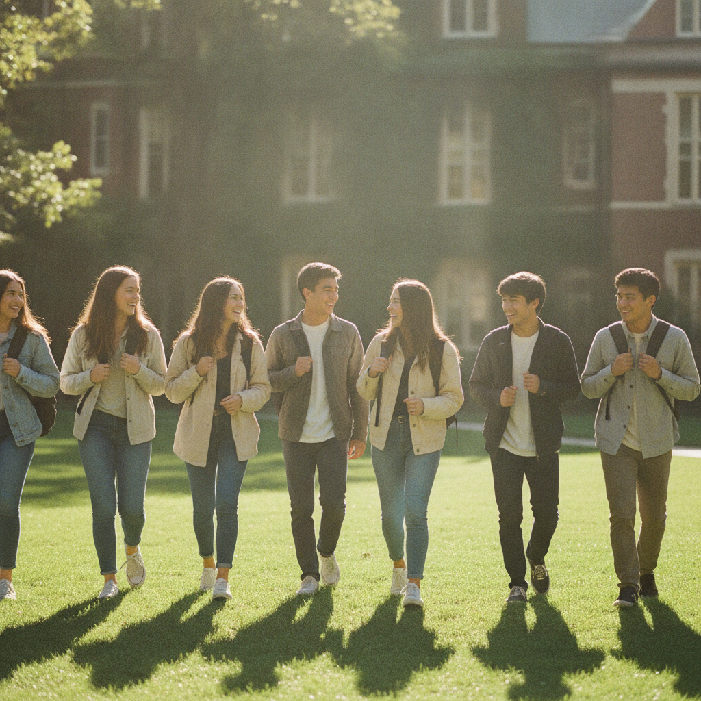 Students on campus lawn